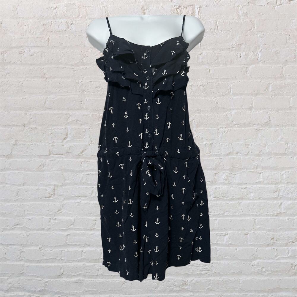 Maurices Navy Blue‎ Anchor Print Sleeveless Pockets Romper Ruffle Detail Size M